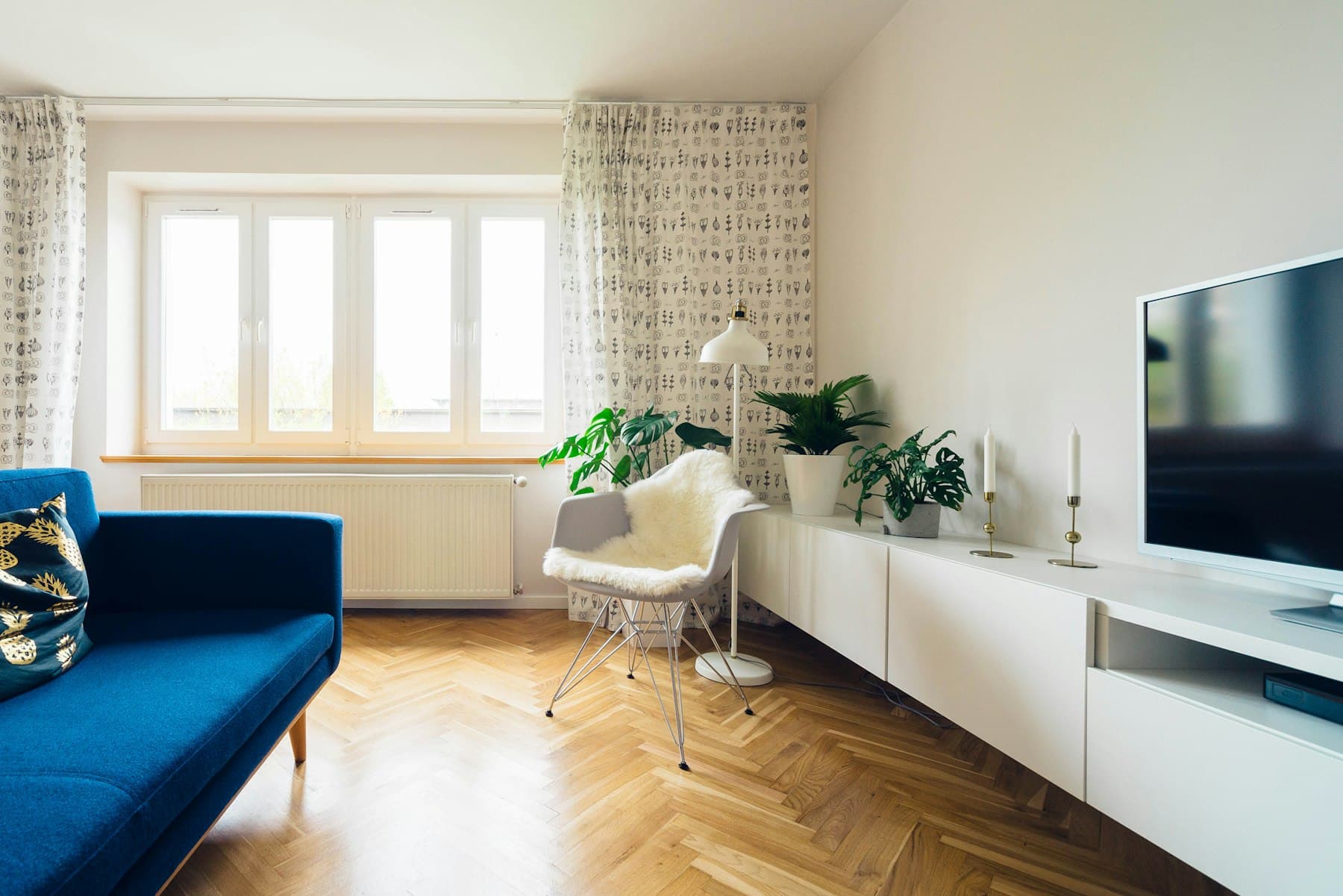 Interior hallway with a closed wood door and trim